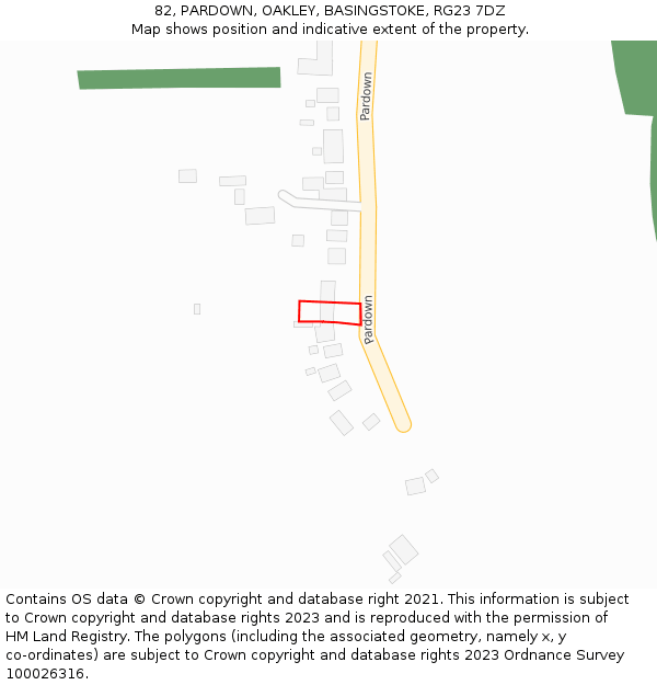 82, PARDOWN, OAKLEY, BASINGSTOKE, RG23 7DZ: Location map and indicative extent of plot