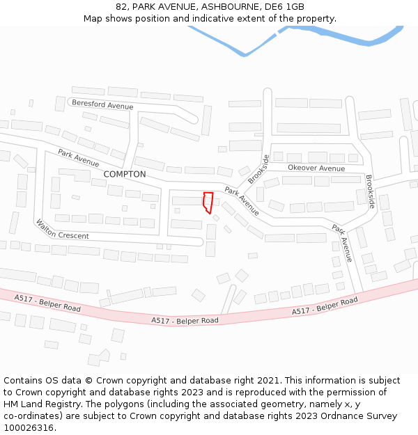 82, PARK AVENUE, ASHBOURNE, DE6 1GB: Location map and indicative extent of plot