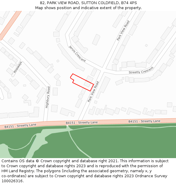 82, PARK VIEW ROAD, SUTTON COLDFIELD, B74 4PS: Location map and indicative extent of plot