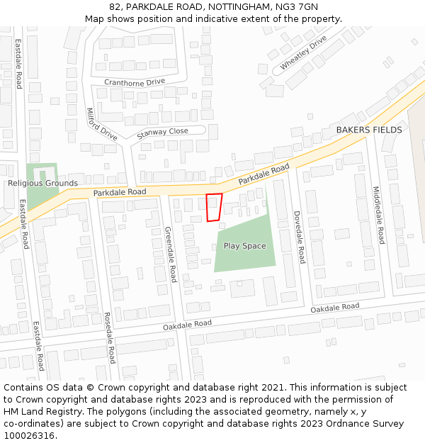 82, PARKDALE ROAD, NOTTINGHAM, NG3 7GN: Location map and indicative extent of plot