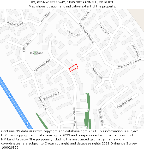 82, PENNYCRESS WAY, NEWPORT PAGNELL, MK16 8TT: Location map and indicative extent of plot