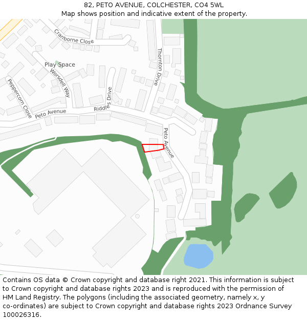 82, PETO AVENUE, COLCHESTER, CO4 5WL: Location map and indicative extent of plot