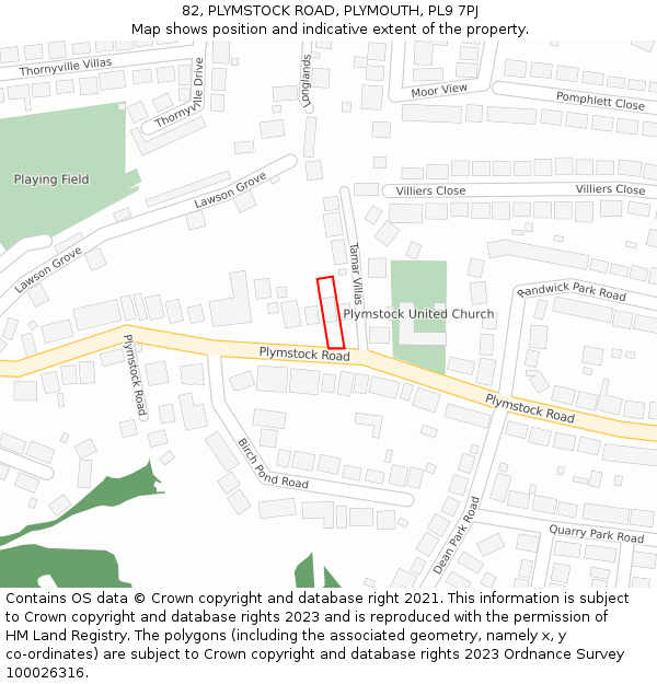 82, PLYMSTOCK ROAD, PLYMOUTH, PL9 7PJ: Location map and indicative extent of plot