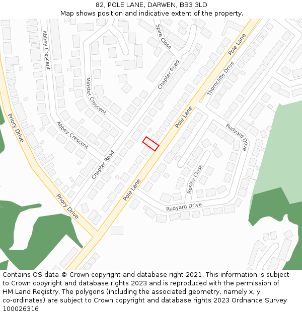 82, POLE LANE, DARWEN, BB3 3LD: Location map and indicative extent of plot