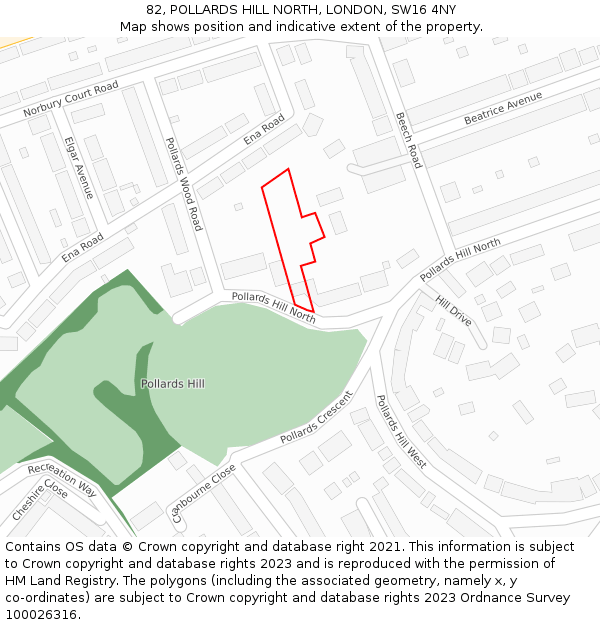 82, POLLARDS HILL NORTH, LONDON, SW16 4NY: Location map and indicative extent of plot