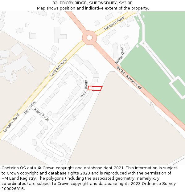 82, PRIORY RIDGE, SHREWSBURY, SY3 9EJ: Location map and indicative extent of plot