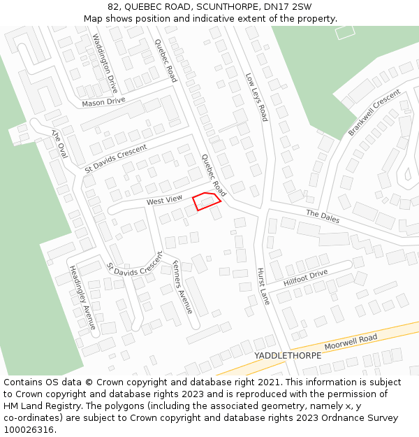 82, QUEBEC ROAD, SCUNTHORPE, DN17 2SW: Location map and indicative extent of plot