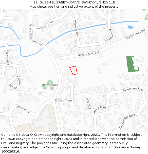 82, QUEEN ELIZABETH DRIVE, SWINDON, SN25 1UE: Location map and indicative extent of plot