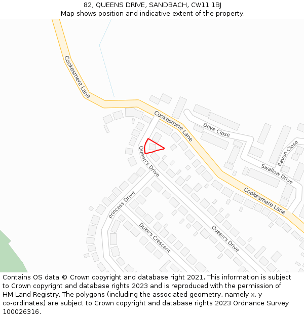 82, QUEENS DRIVE, SANDBACH, CW11 1BJ: Location map and indicative extent of plot