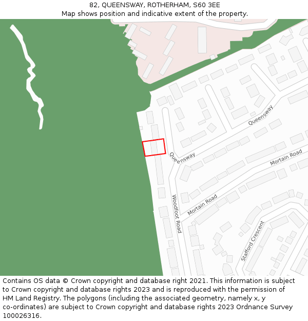 82, QUEENSWAY, ROTHERHAM, S60 3EE: Location map and indicative extent of plot