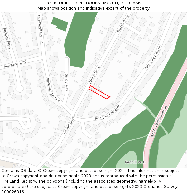 82, REDHILL DRIVE, BOURNEMOUTH, BH10 6AN: Location map and indicative extent of plot
