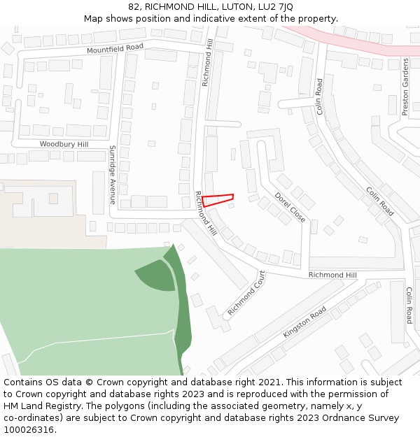 82, RICHMOND HILL, LUTON, LU2 7JQ: Location map and indicative extent of plot