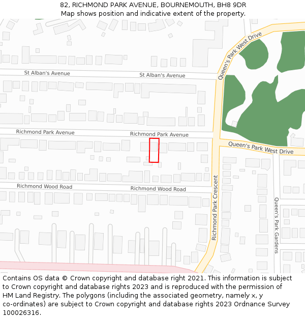 82, RICHMOND PARK AVENUE, BOURNEMOUTH, BH8 9DR: Location map and indicative extent of plot