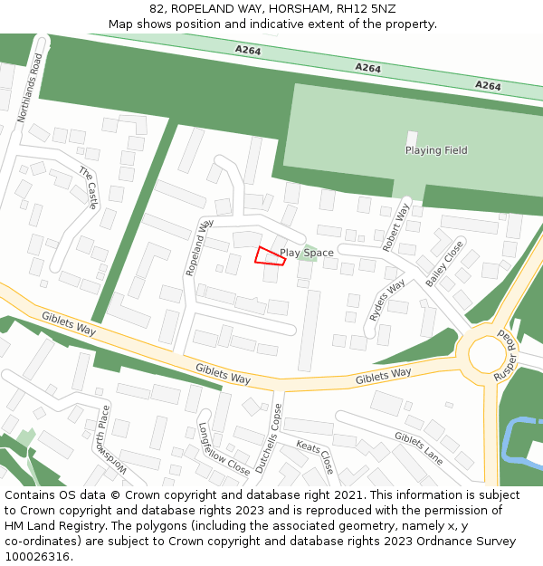 82, ROPELAND WAY, HORSHAM, RH12 5NZ: Location map and indicative extent of plot
