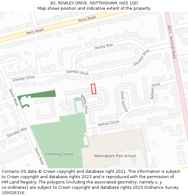 82, ROWLEY DRIVE, NOTTINGHAM, NG5 1GD: Location map and indicative extent of plot