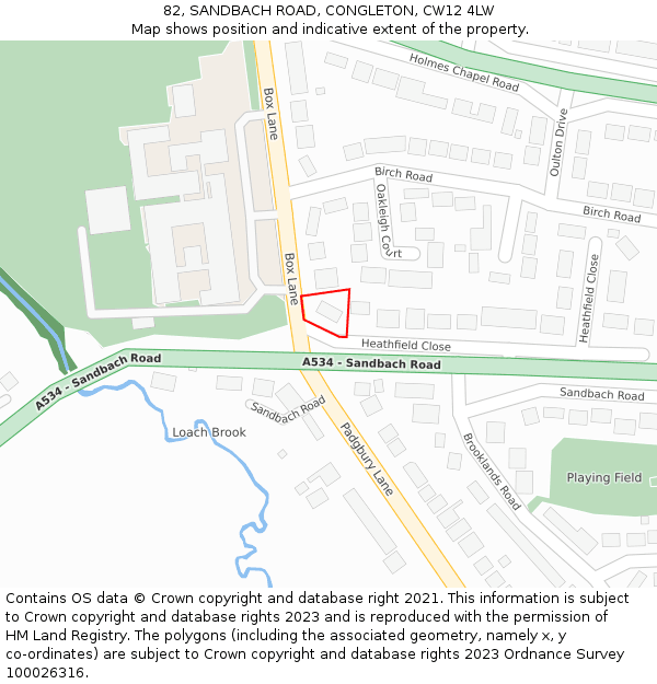 82, SANDBACH ROAD, CONGLETON, CW12 4LW: Location map and indicative extent of plot