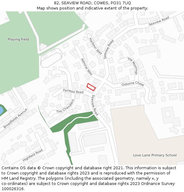 82, SEAVIEW ROAD, COWES, PO31 7UQ: Location map and indicative extent of plot