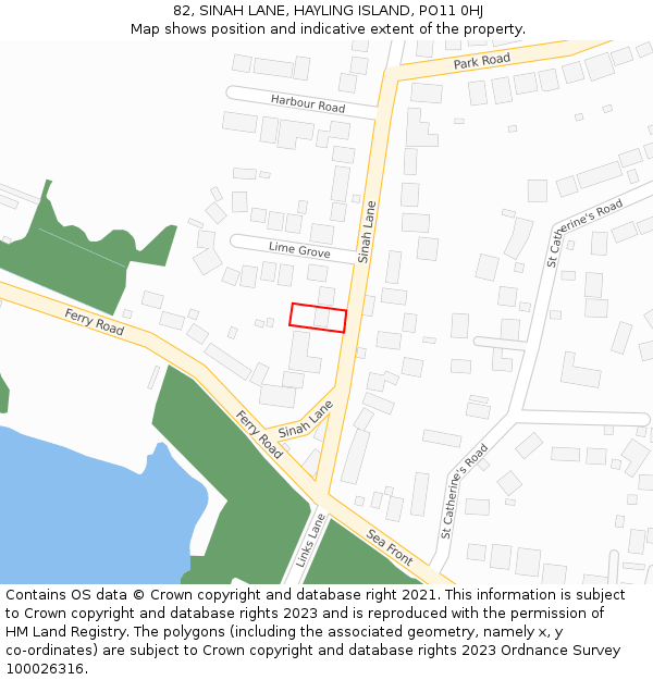82, SINAH LANE, HAYLING ISLAND, PO11 0HJ: Location map and indicative extent of plot