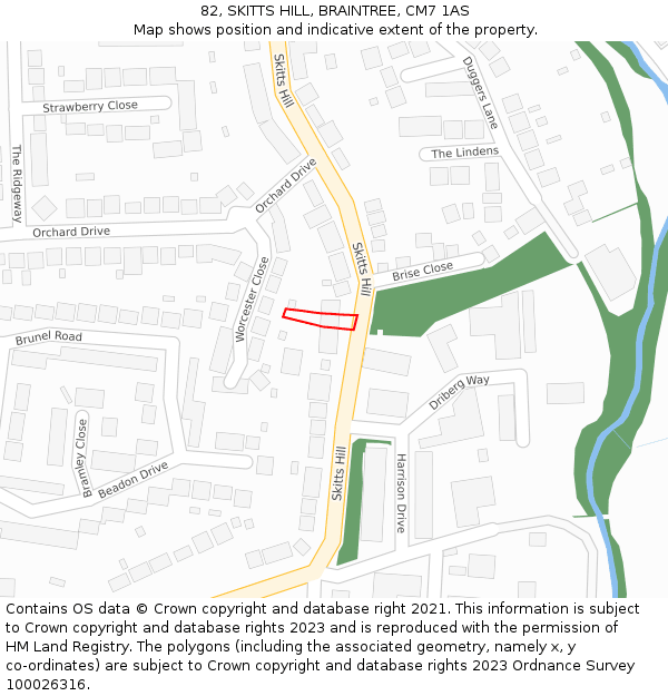 82, SKITTS HILL, BRAINTREE, CM7 1AS: Location map and indicative extent of plot