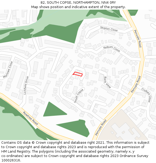 82, SOUTH COPSE, NORTHAMPTON, NN4 0RY: Location map and indicative extent of plot