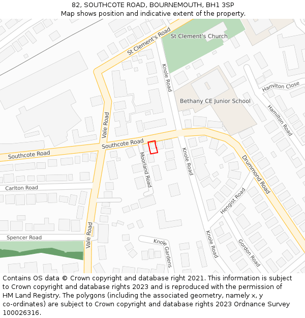 82, SOUTHCOTE ROAD, BOURNEMOUTH, BH1 3SP: Location map and indicative extent of plot
