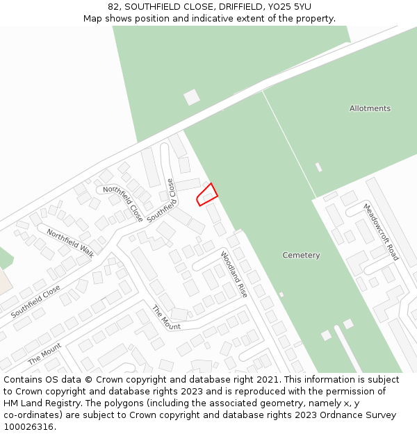 82, SOUTHFIELD CLOSE, DRIFFIELD, YO25 5YU: Location map and indicative extent of plot