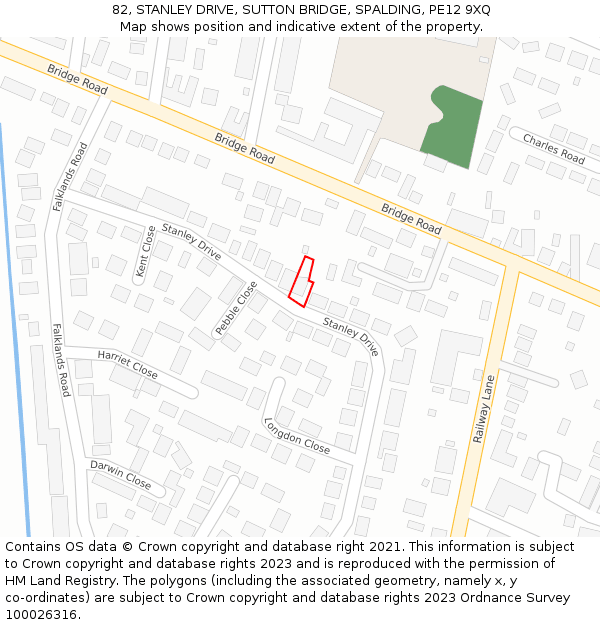 82, STANLEY DRIVE, SUTTON BRIDGE, SPALDING, PE12 9XQ: Location map and indicative extent of plot