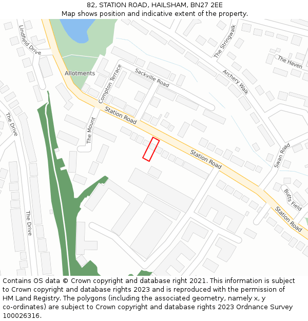 82, STATION ROAD, HAILSHAM, BN27 2EE: Location map and indicative extent of plot