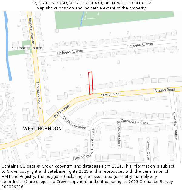 82, STATION ROAD, WEST HORNDON, BRENTWOOD, CM13 3LZ: Location map and indicative extent of plot