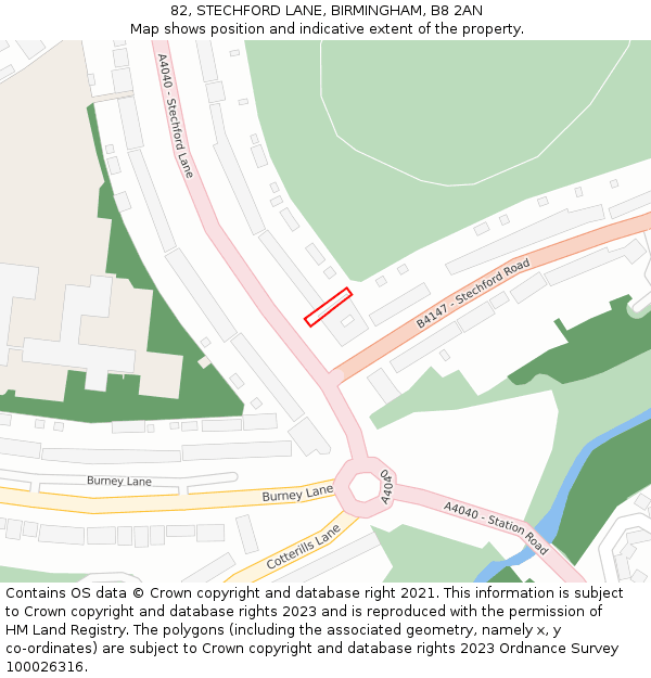 82, STECHFORD LANE, BIRMINGHAM, B8 2AN: Location map and indicative extent of plot