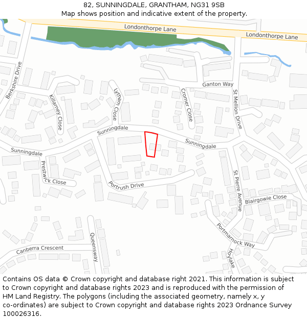 82, SUNNINGDALE, GRANTHAM, NG31 9SB: Location map and indicative extent of plot