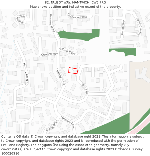 82, TALBOT WAY, NANTWICH, CW5 7RQ: Location map and indicative extent of plot