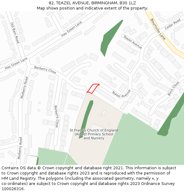 82, TEAZEL AVENUE, BIRMINGHAM, B30 1LZ: Location map and indicative extent of plot