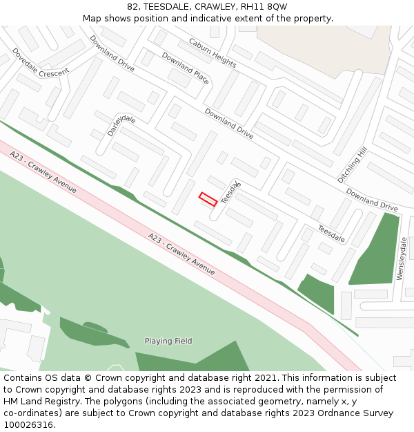 82, TEESDALE, CRAWLEY, RH11 8QW: Location map and indicative extent of plot