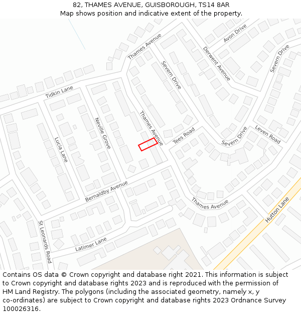 82, THAMES AVENUE, GUISBOROUGH, TS14 8AR: Location map and indicative extent of plot