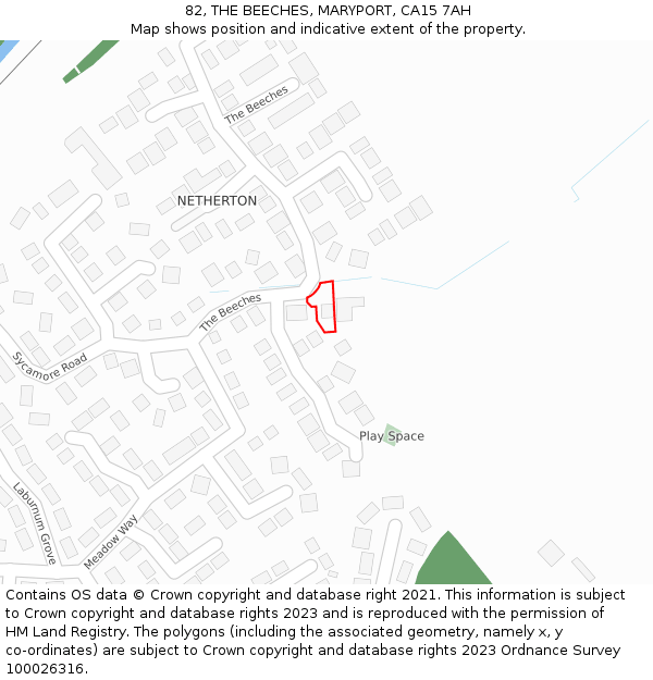 82, THE BEECHES, MARYPORT, CA15 7AH: Location map and indicative extent of plot