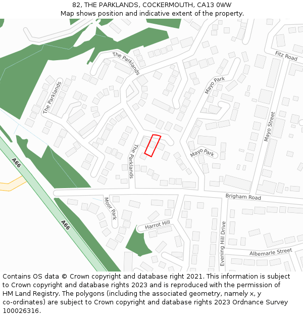 82, THE PARKLANDS, COCKERMOUTH, CA13 0WW: Location map and indicative extent of plot