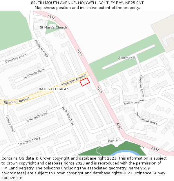 82, TILLMOUTH AVENUE, HOLYWELL, WHITLEY BAY, NE25 0NT: Location map and indicative extent of plot