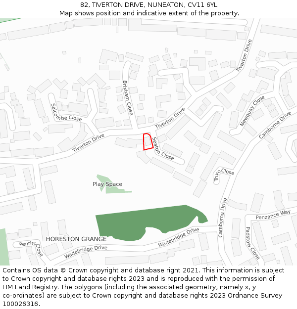 82, TIVERTON DRIVE, NUNEATON, CV11 6YL: Location map and indicative extent of plot