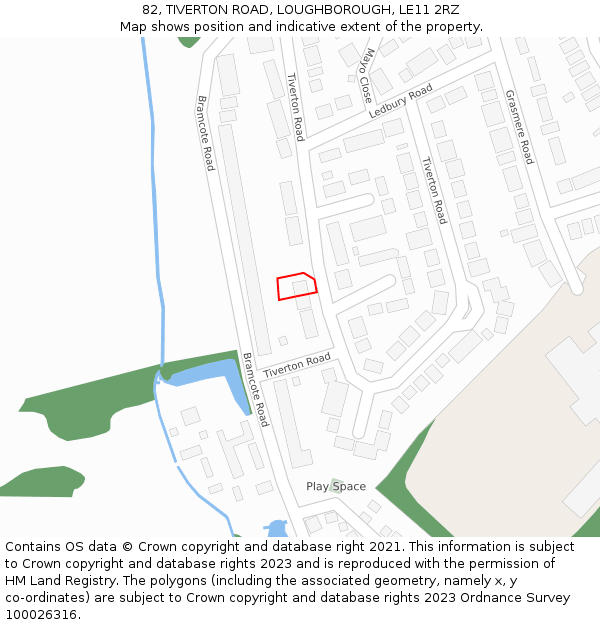 82, TIVERTON ROAD, LOUGHBOROUGH, LE11 2RZ: Location map and indicative extent of plot