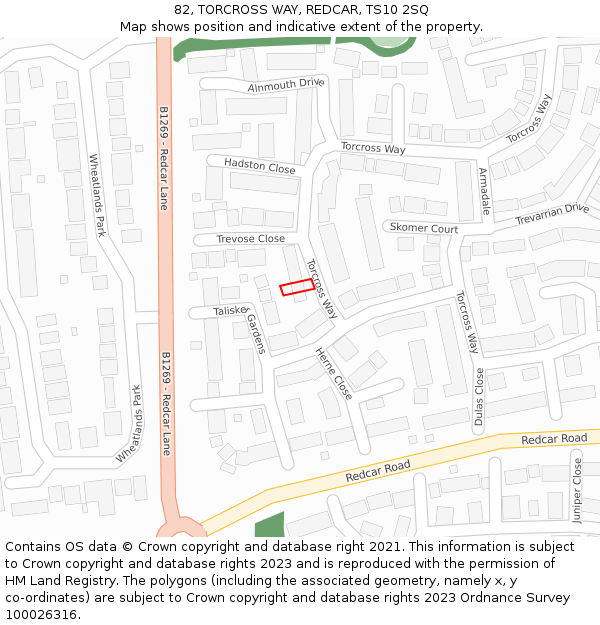 82, TORCROSS WAY, REDCAR, TS10 2SQ: Location map and indicative extent of plot