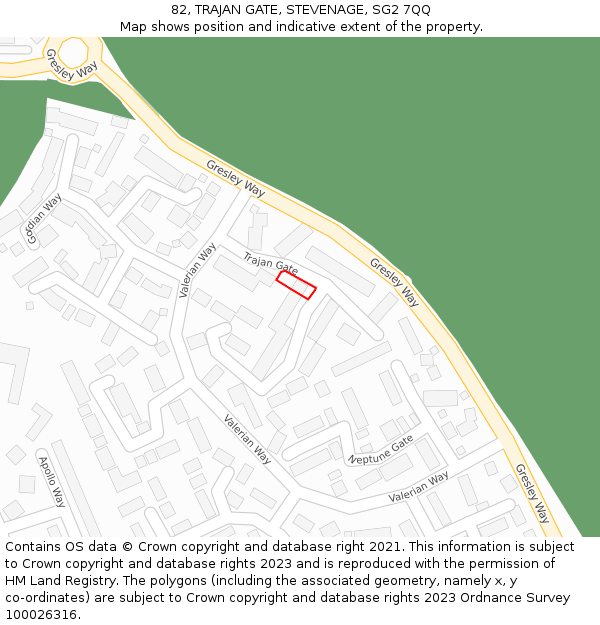 82, TRAJAN GATE, STEVENAGE, SG2 7QQ: Location map and indicative extent of plot