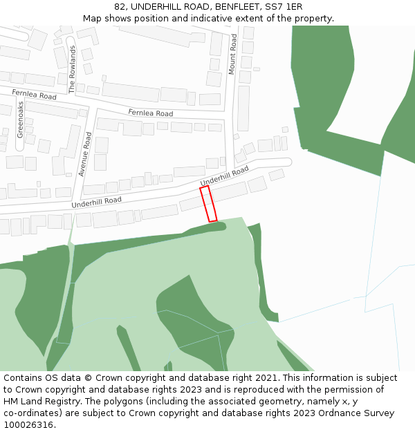 82, UNDERHILL ROAD, BENFLEET, SS7 1ER: Location map and indicative extent of plot