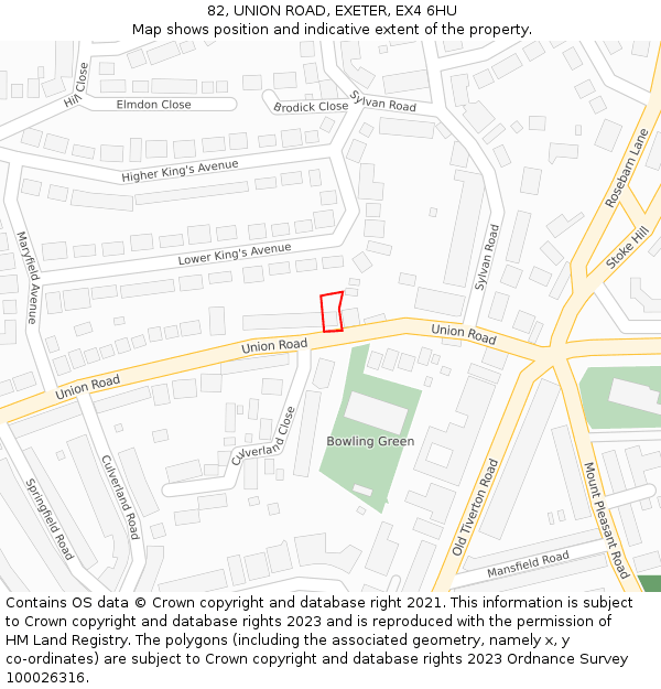 82, UNION ROAD, EXETER, EX4 6HU: Location map and indicative extent of plot