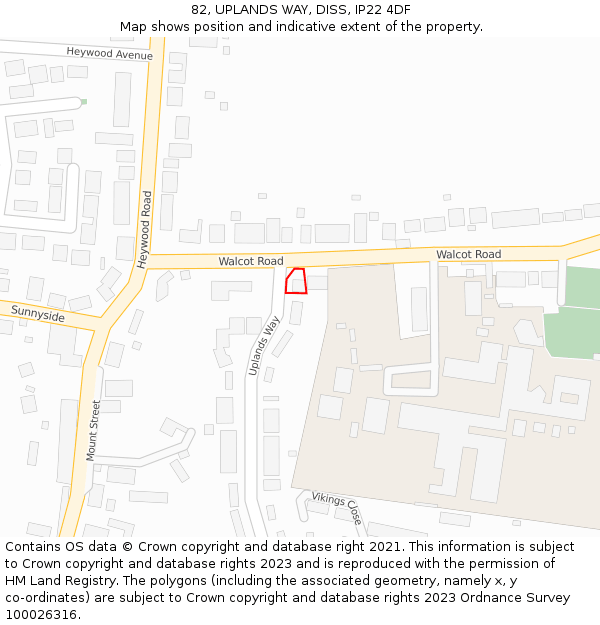 82, UPLANDS WAY, DISS, IP22 4DF: Location map and indicative extent of plot