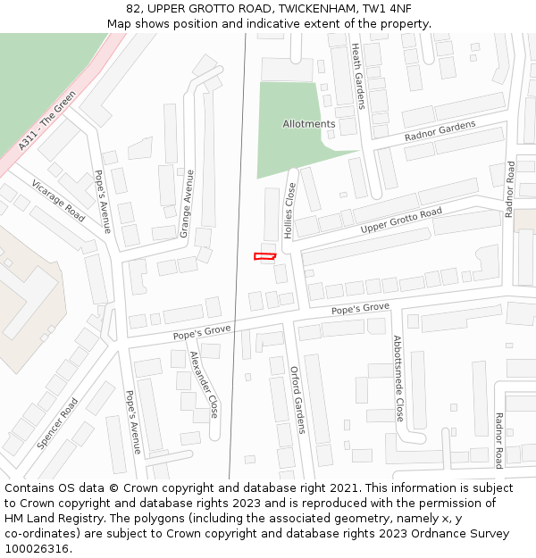 82, UPPER GROTTO ROAD, TWICKENHAM, TW1 4NF: Location map and indicative extent of plot