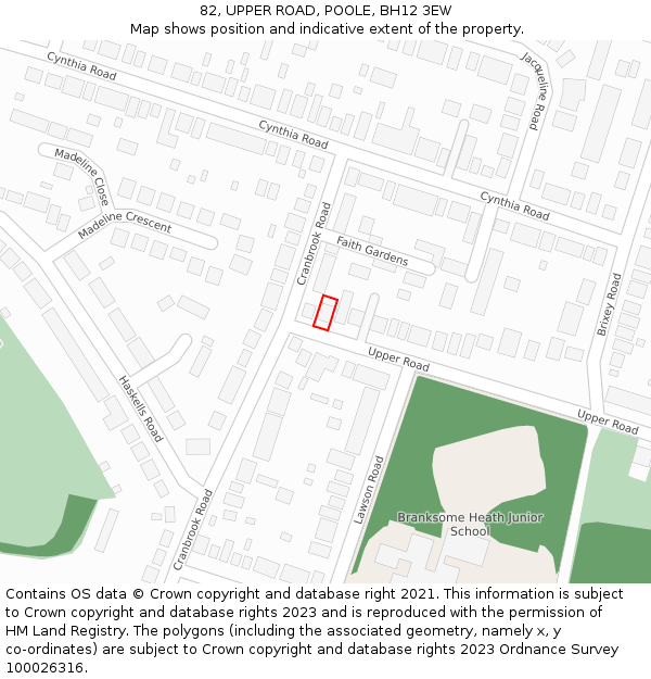 82, UPPER ROAD, POOLE, BH12 3EW: Location map and indicative extent of plot