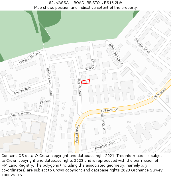 82, VASSALL ROAD, BRISTOL, BS16 2LW: Location map and indicative extent of plot