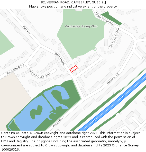 82, VERRAN ROAD, CAMBERLEY, GU15 2LJ: Location map and indicative extent of plot