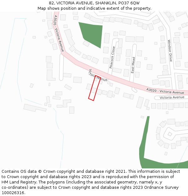 82, VICTORIA AVENUE, SHANKLIN, PO37 6QW: Location map and indicative extent of plot